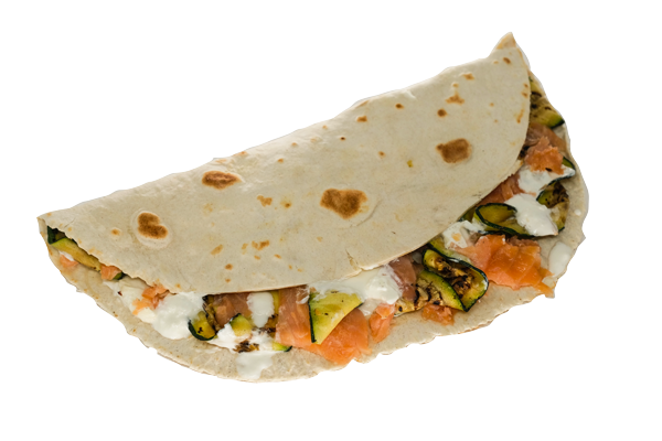 Piadina con Salmone, stracciatella e zucchine marinate