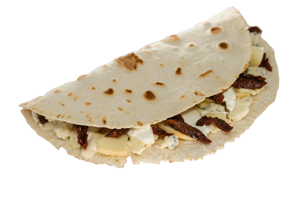 La Piadina Faenza con Zola, provola affumicato, brie, stracciatella e pomodori secchi