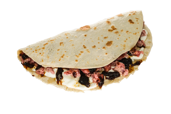 Piadina con Luganega, stracciatella fichi caramellati