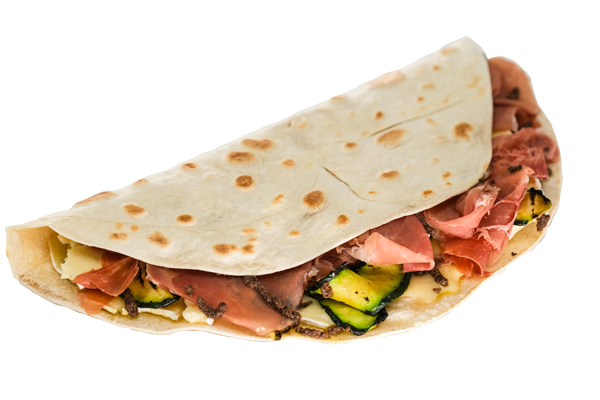 piadine Piadina con prosciutto di Parma, brie, zucchine marinate e paté di olive